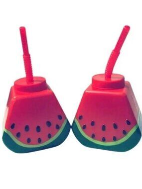 2 Watermelon Drink Cups with Straws 23 oz